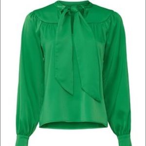 Sweet Baby Jamie Green Satin TieNeck Blouse M